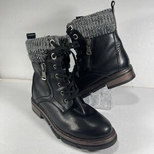 Mark Jenkins Women’s Black Leather Combat Boots Knit Cuff Size 10 US 40